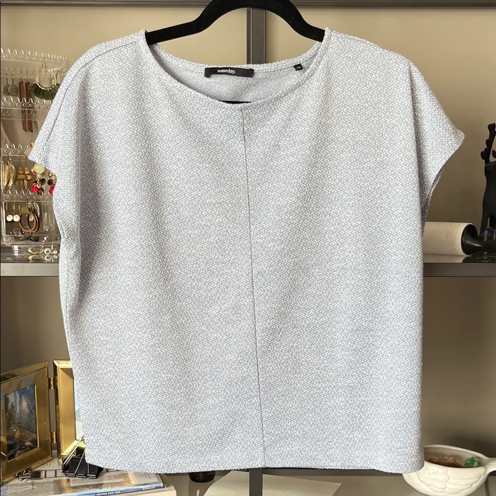 Someday Light Blue & White Knit Women's Blouse; fits XS/S